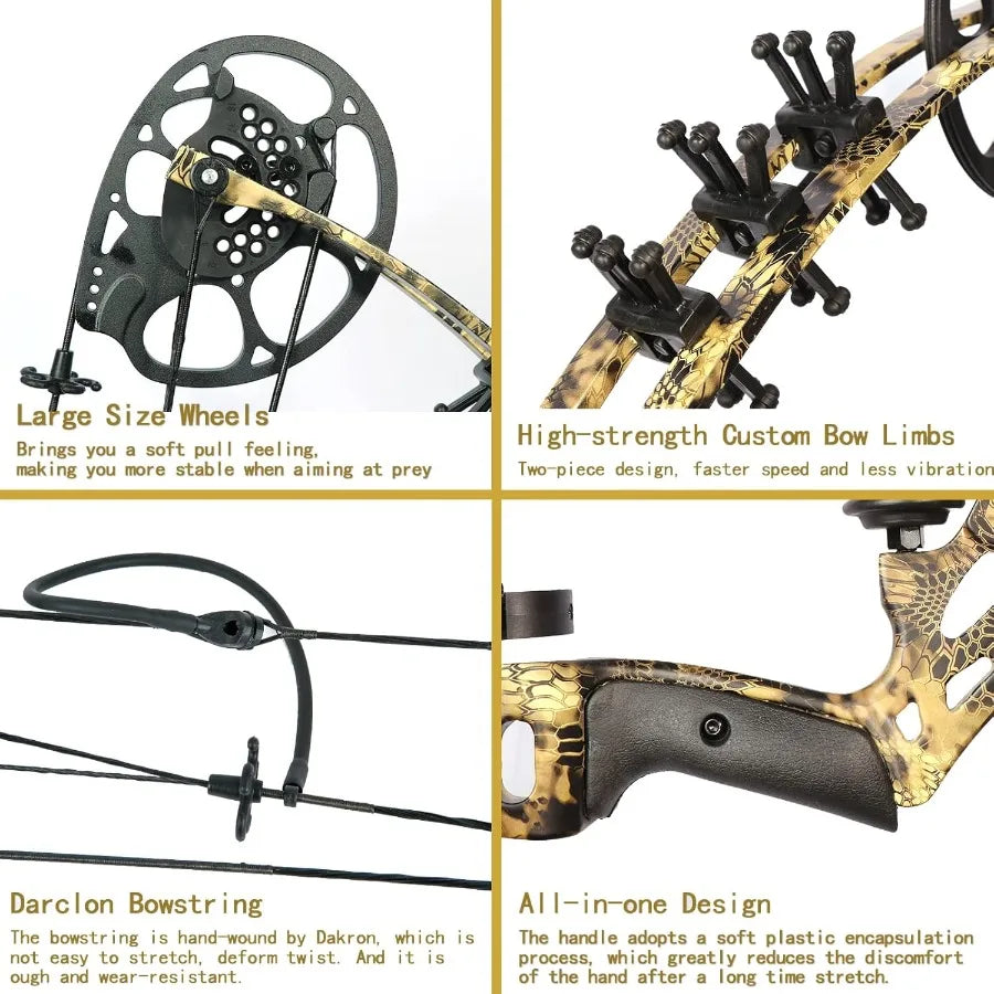 Youth Compound Bow Set 1545 Lbs for Teens and Beginner Package with Archery Hunting Equipment Max Speed 260fps Adjustable Right