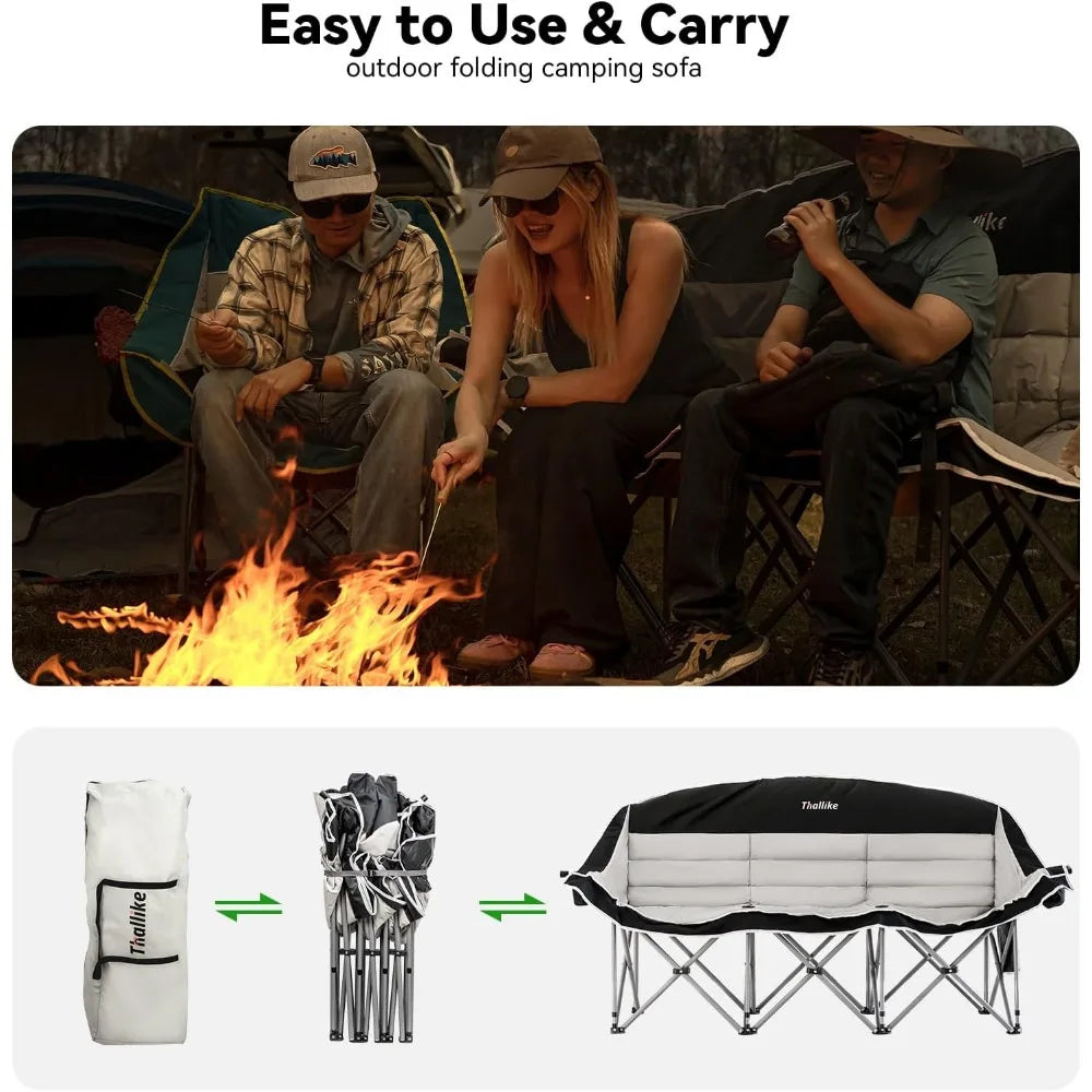 Double Camping Chair – 2-3 Person Outdoor Folding Sofa with Cup & Wine Glass Holders – Oversized Loveseat Camping Couch for Camp
