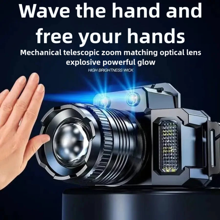 LED Headlamp Induction Head Lamp Built-in Battery USB Rechargeable Head Flashlight Outdoor Camping Fishing Sensor Headlight