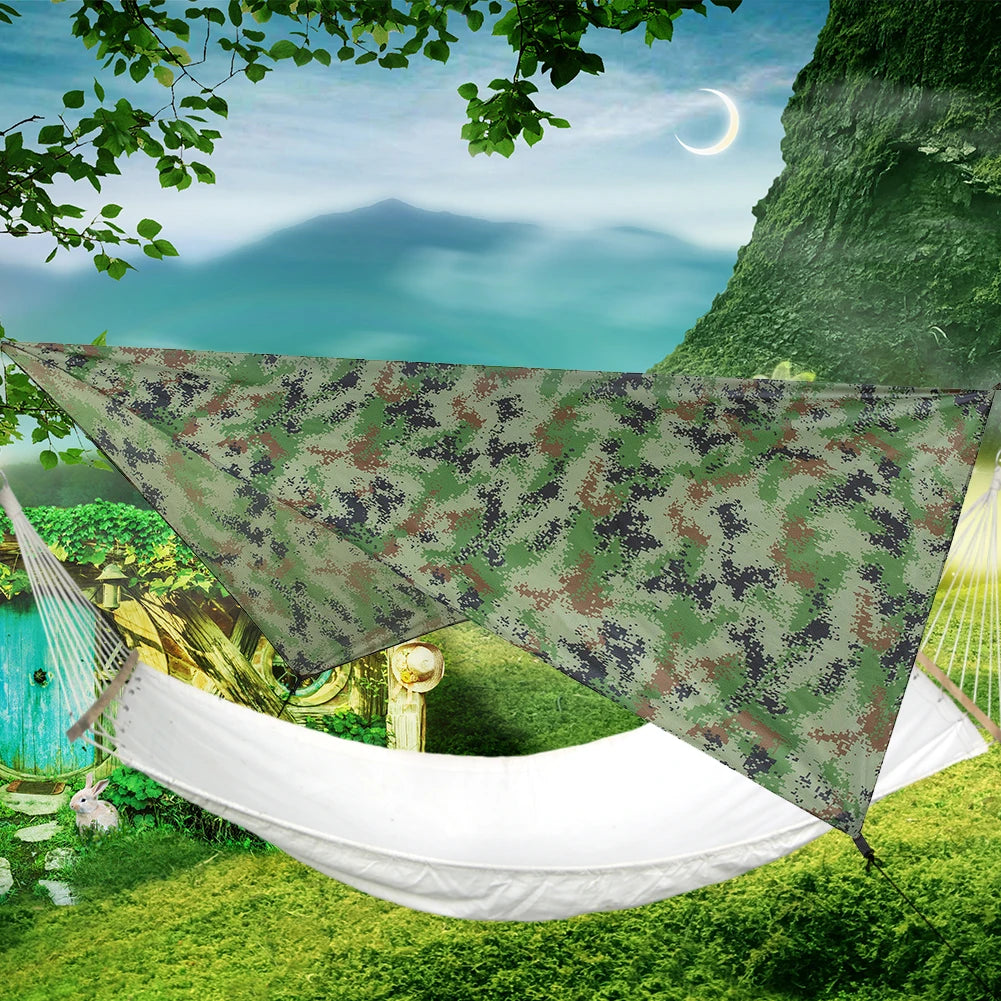Camouflage Awning Sun Shelter 210T Polyester Yarn Camping Tent Tarp Waterproof Foldable Ultra-light Picnic Backpacking Equipment