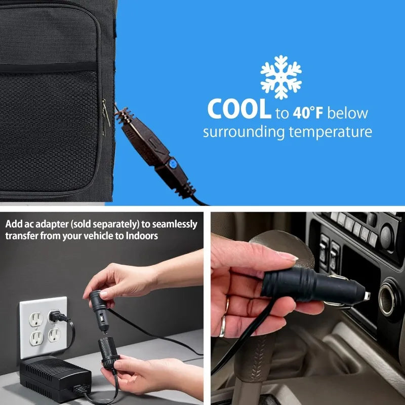 Electric Portable Cooler Plug in 12V Car Cooler Bag, 26 qt (25 L) Soft-Sided Portable Car Fridge w/DC Power Cord, Gray