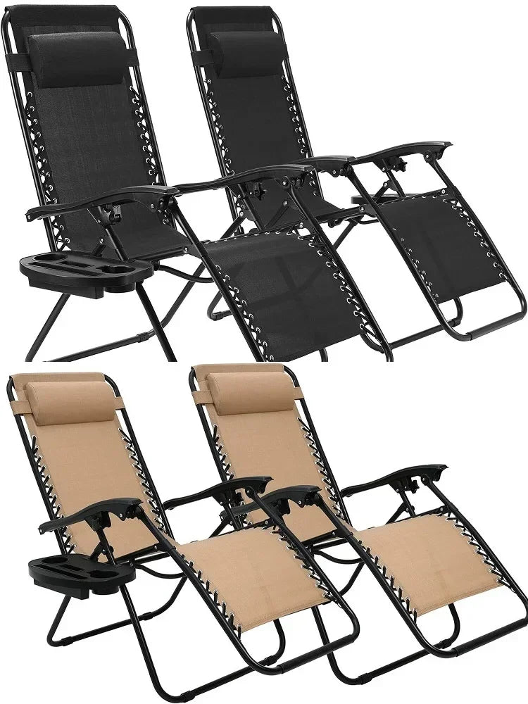 2Pcs Outdoor Foldable Chair, Zero Gravity Chair with Armrest, Cup Holder, Folding Chair Camping Lounge Patio Lawn Recliner