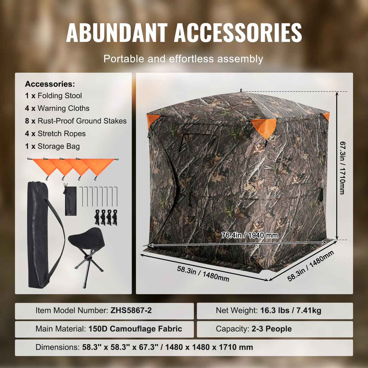 Hunting Blind 270° See Through Ground Blind 1-2 Person for Hunting See Through Mesh for Turkey and Deer Hunting