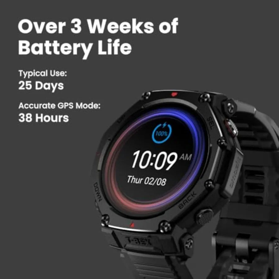 T-Rex 3 Pro Outdoor Smart Watch 48mm Sapphire AMOLED Display Ti Bezel Dual Band GPS Offline Maps 25 Days Battery Built-in Flash