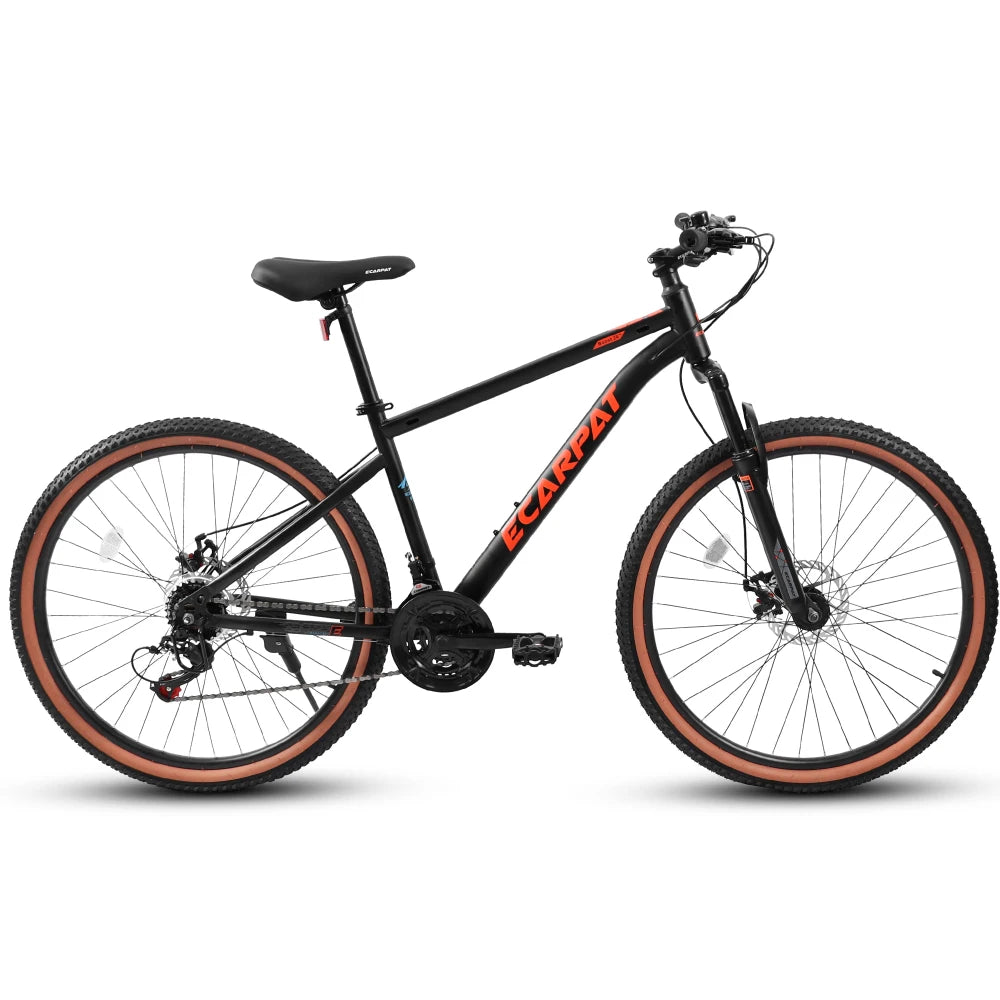 27.5 Inch Mountain Bike for Adults, Durable High Carbon Steel Frame, Front & Rear Disc Brakes, Stylish Brown Edge Tires, Wear-Resistant All Terrain Bicycle, Ideal for Urban Commuting & Outdoor Exploration