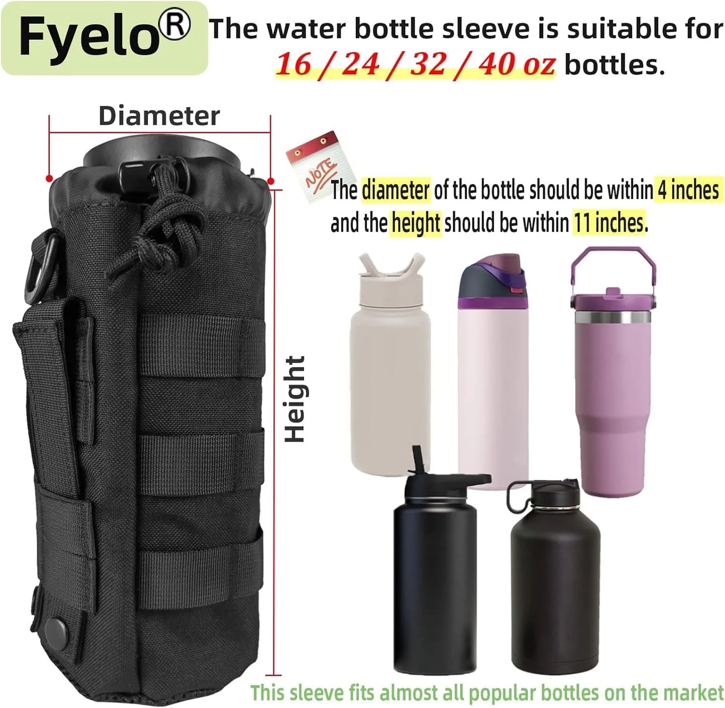 Tactical MOLLE Bottle Pouch Bag Travel Sprots Molle Water Bottle Holder with Drawstring Open Top and Mesh Bottom
