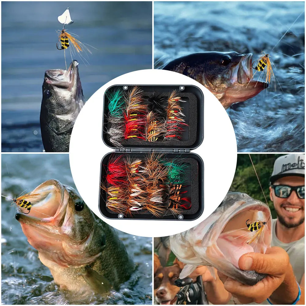 64Pcs/Set Insects Flies Fly Fishing Lures Dragonfly Topwater Bait Dry Flies Trout Artificial Caddisfly Dries Bait for Trout Carp