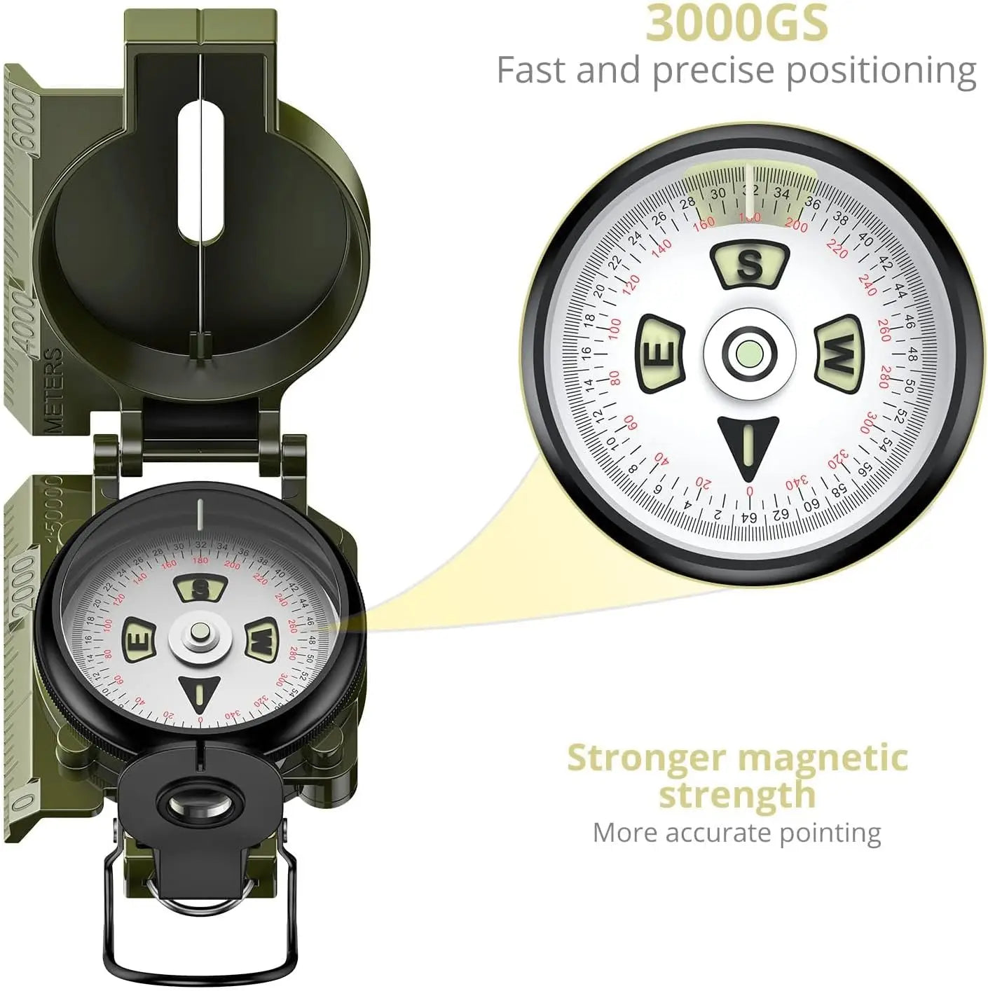Professional Military Compass,3000 Gauss,Waterproof,with Carry Bag,for Navigation,Hiking,Camping,Hunting.