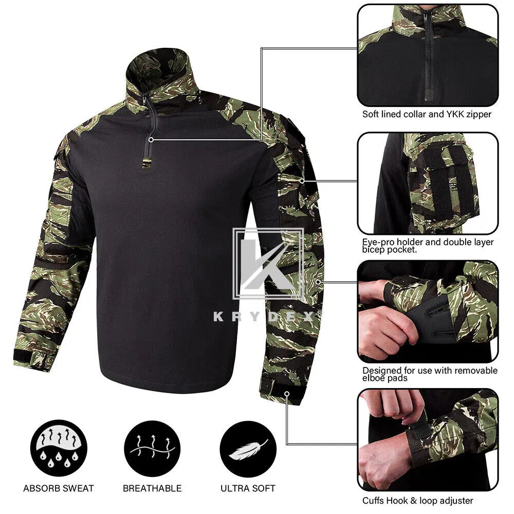 Camouflage Combat Uniform Clothing Hunting Hiking Tactical Shirt & Pants Suit Kit Tiger Stripe Camo