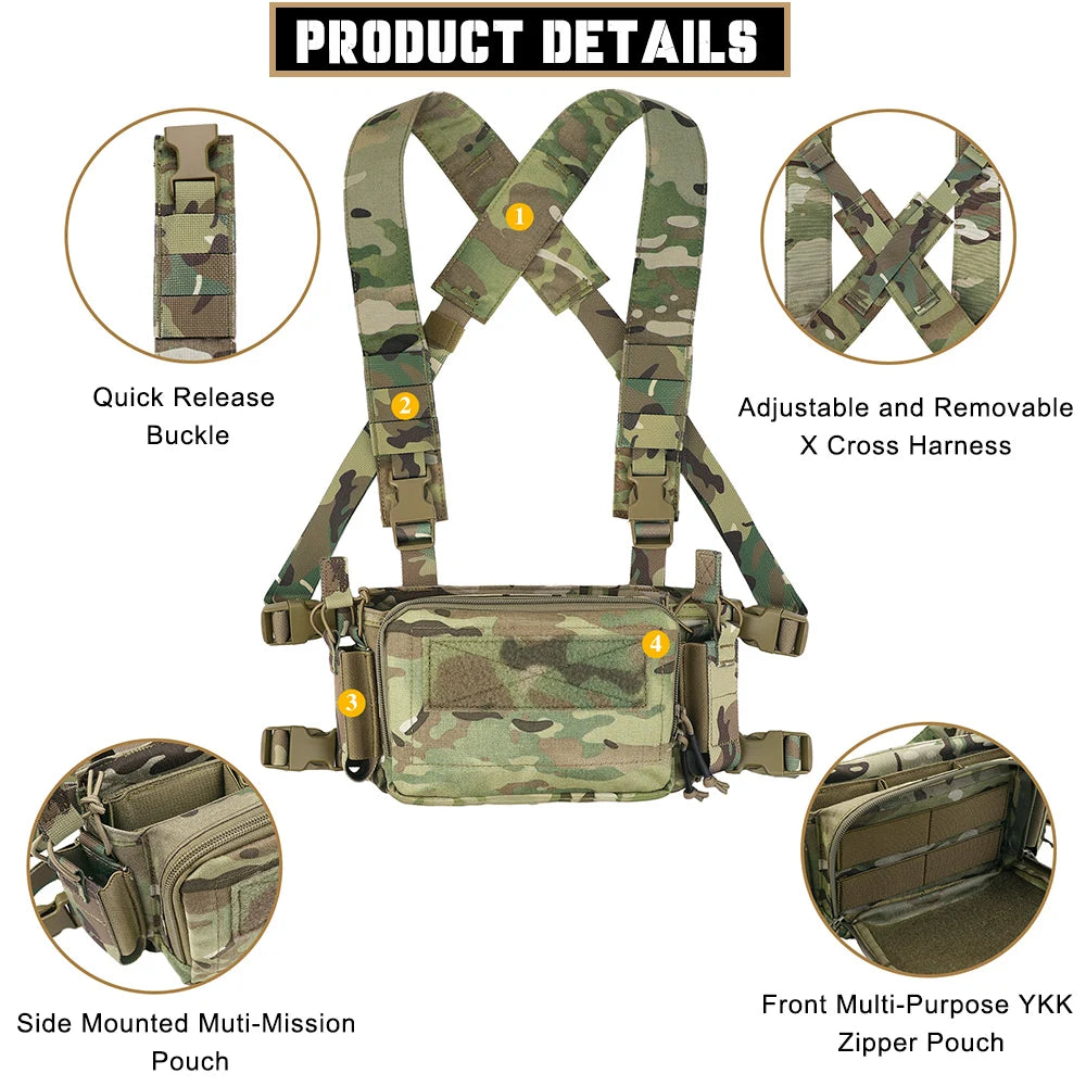Tactical Micro D3CR Chest Rig with Triple 5.56 7.62 9mm Magazine Pouch Adjustable Strap Hunting D3CRM Gear Accessories