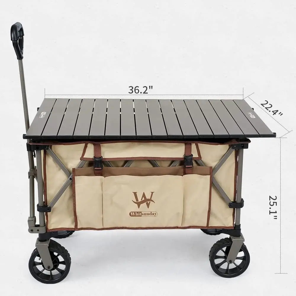 Folding Collapsible Wagon Cart, Beach Heavy Duty Wagon with Table,Utility Grocery Cart for Camping Sports Outdoor Shopping Park