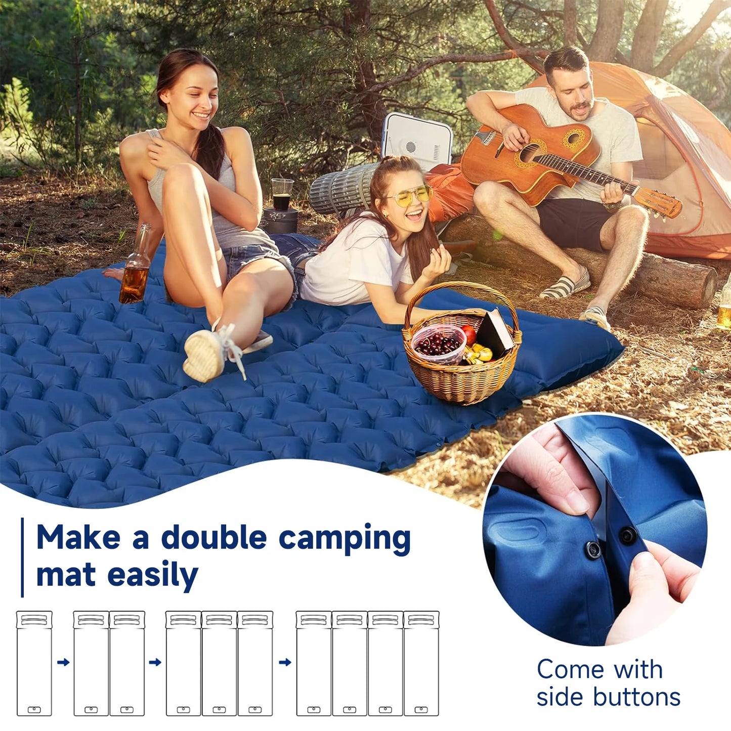 Sleeping Pad, Ultralight Inflatable Sleeping Pad with Pillow Built-in Foot Pump Compact Camping Air Mattress