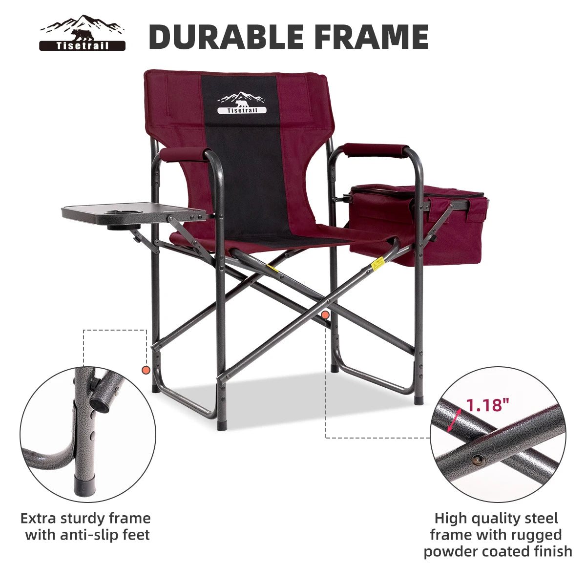 Camping Chair with Cooler Bag Camping Directors Chair with Foldable Side Tray Outdoor Lawn Chair