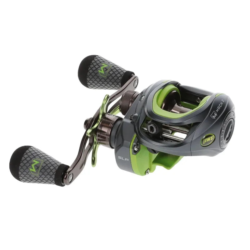 Mach 2 Baitcast Reel, 7.5:1 Gear Ratio, Right-Hand Retrieve, Black/Green