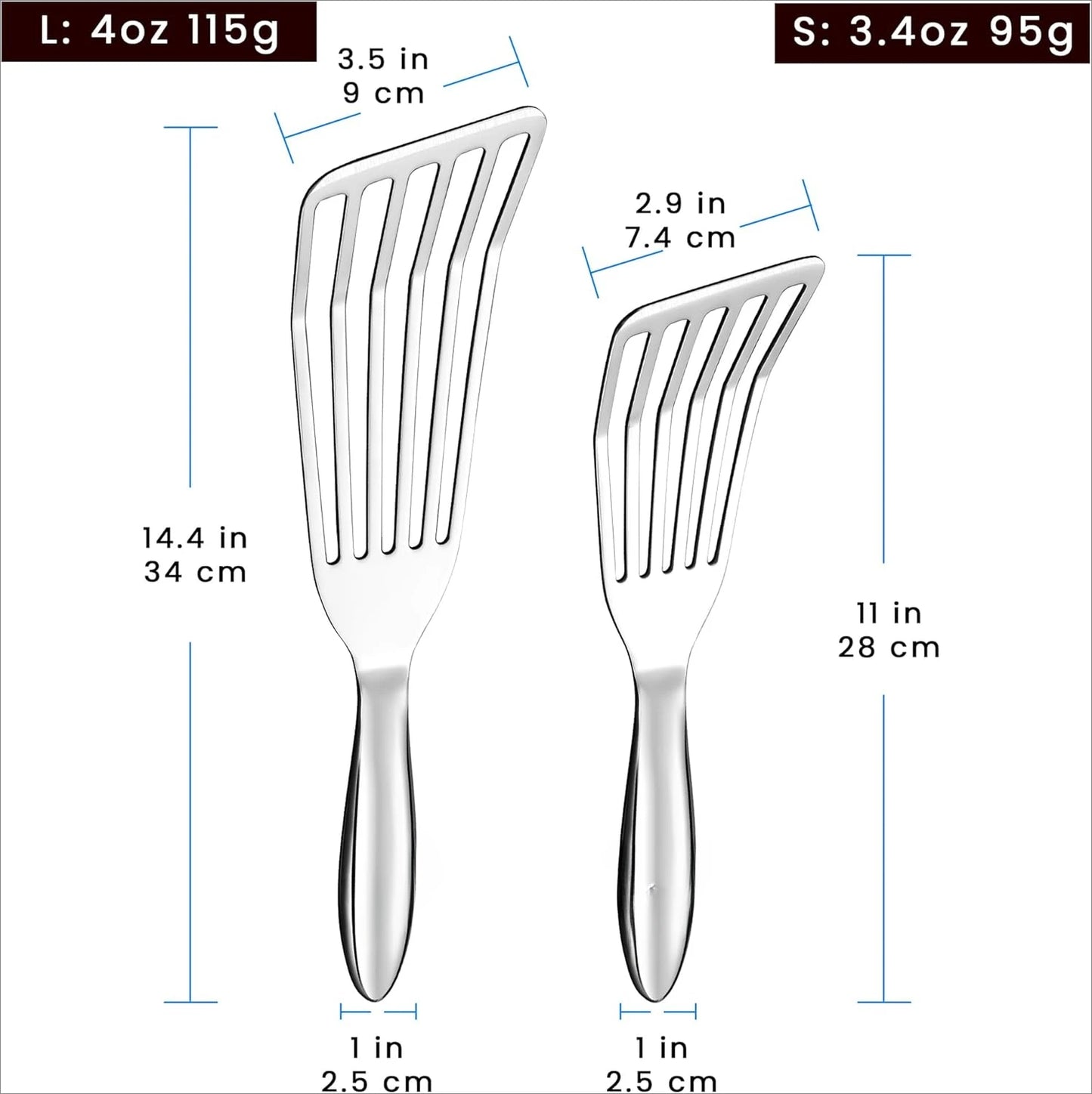 1 large fish Turner spatula + 1 small skillet spatula, kitchen metal spatula, slotted spatula, thin-sided frying knife