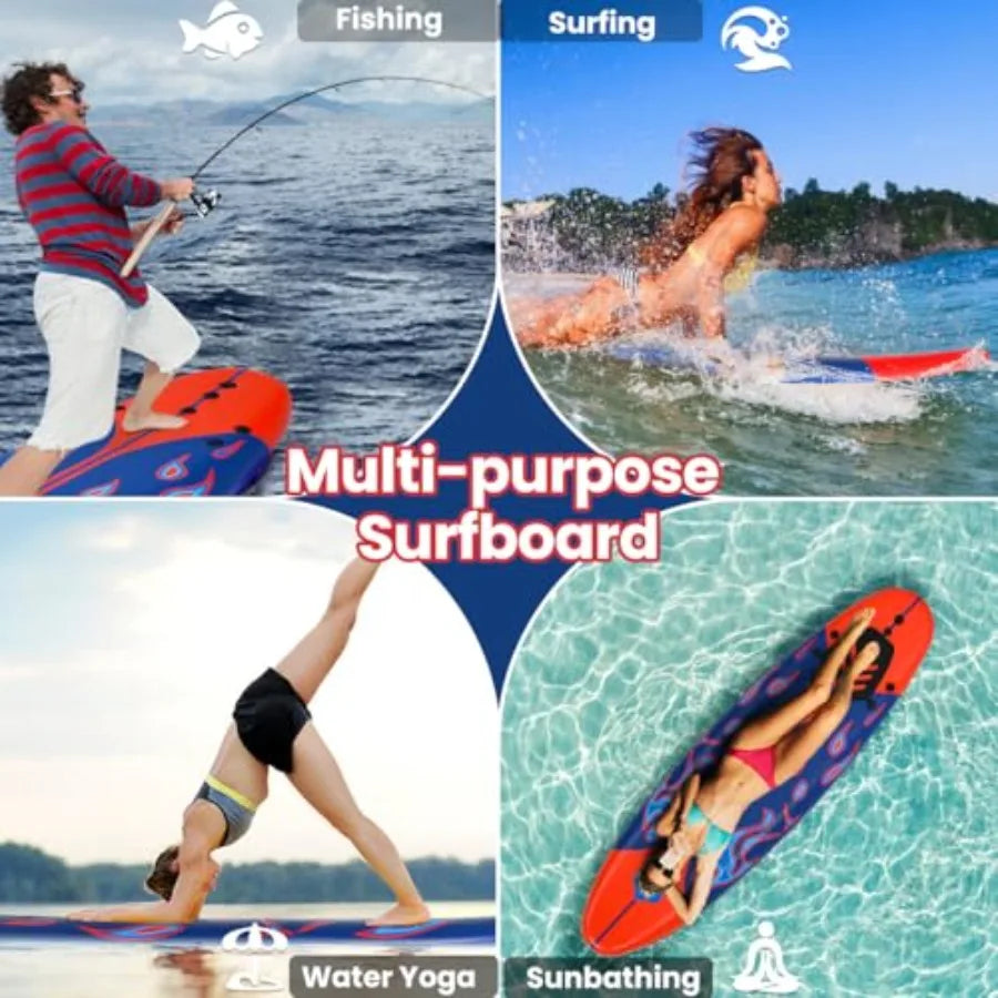 6' Surfboard, Surfing Board with 3 Removable Fins, Safety Leash, EPS Core and EPE Deck, Lightweight Surf Board for Teenagers, A