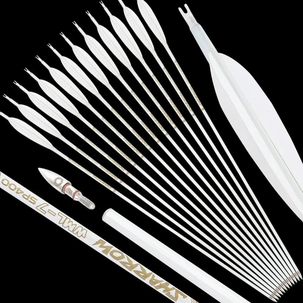 Archery Pure Carbon Arrow Color Feather Spine500 Shaft +/-0.003 Archery Recurve Compound Bow Hunting Shooting Target Arrows,6pcs