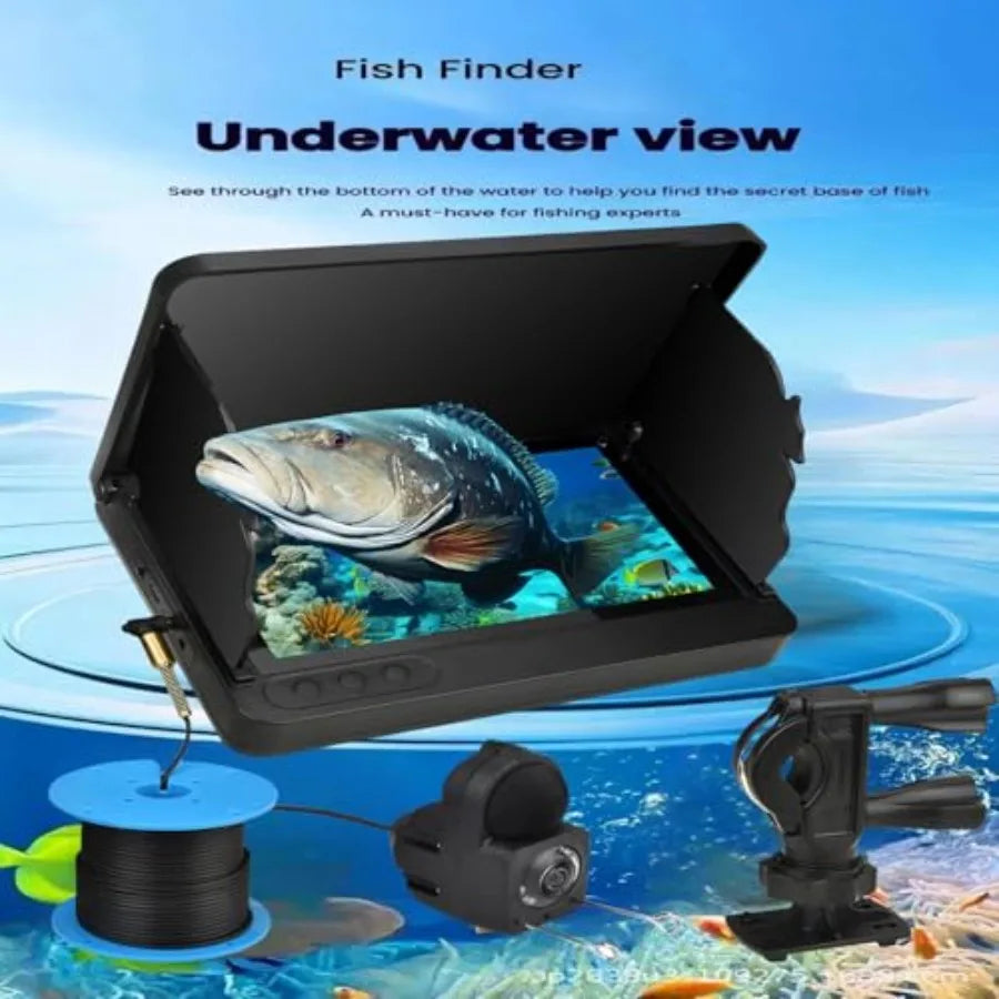 Ice fishing, lake, and offshore angling underwater fish finder camera with ultra-wide lens, black housing, enhanced low-light v