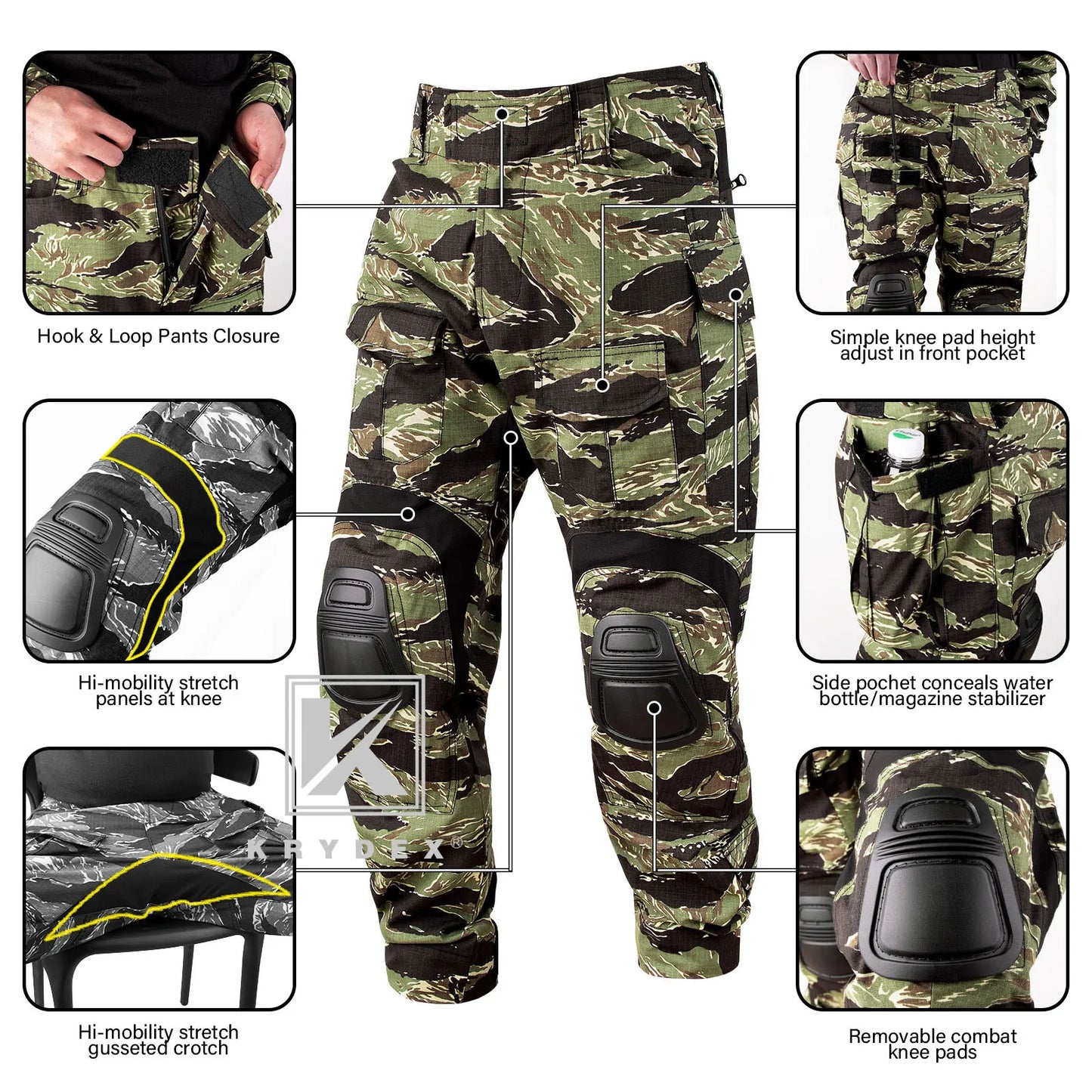 Camouflage Combat Uniform Clothing Hunting Hiking Tactical Shirt & Pants Suit Kit Tiger Stripe Camo