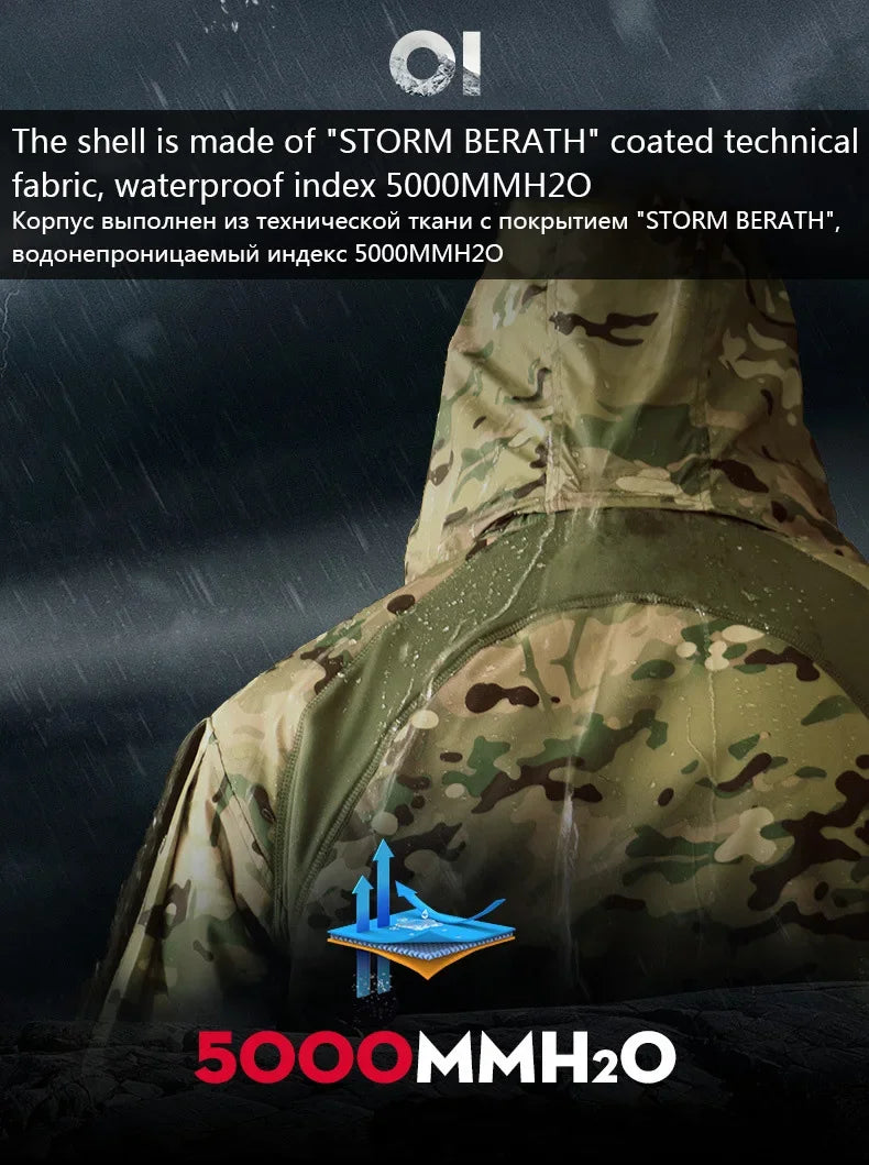 Outdoor Windbreaker Men Tactical Jackets Men Warm Bomber Jacket Camo Hooded Hunting Coats Ultralight Cycling Jackets Elasticity