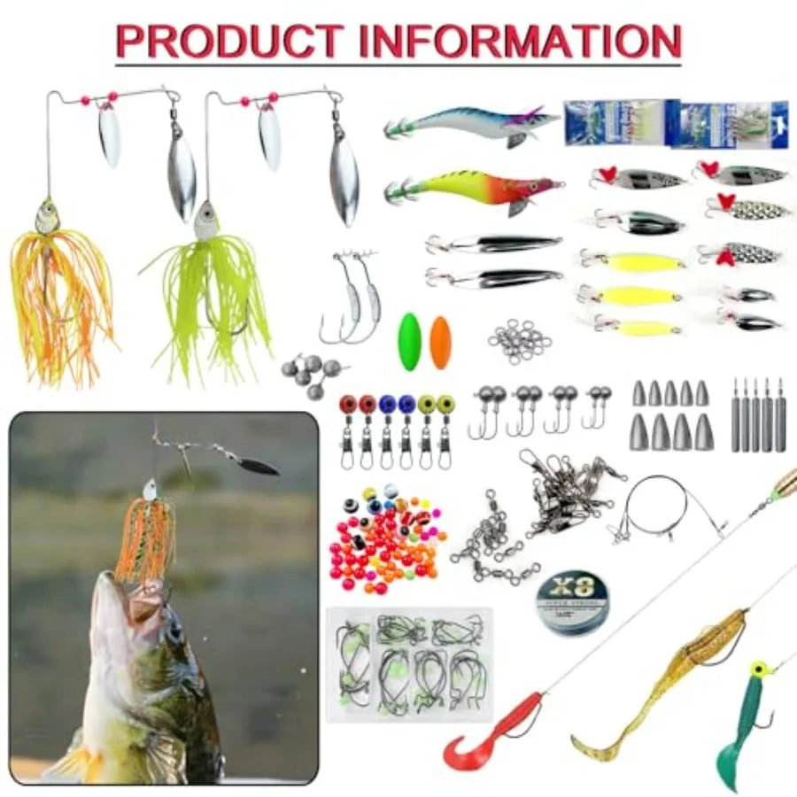Fishing Lures Kit with Tackle Box Included Crankbait Minnow Spinnerbaits Spoons Soft Lures Jigs Hooks Bait Rigs Weights Sinkers