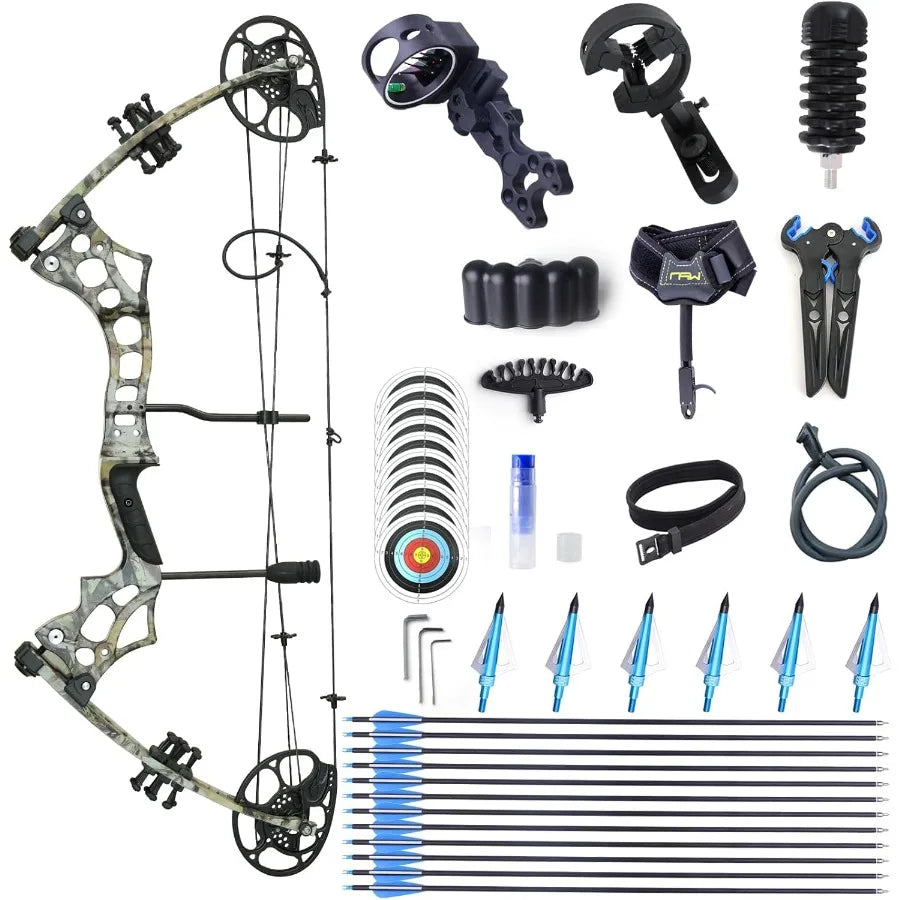 Compound Bow and Arrow Set for Adults Archery Shooting Bow Adjustable 3065LBS Composite Bow Combination 19.530 Draw Length Hunt