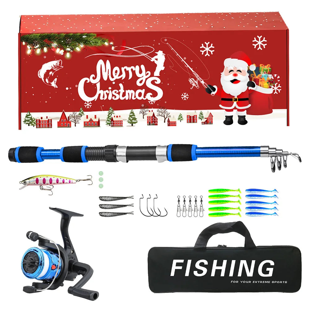 Fishing Pole Set Full Kits Telescopic Fishing Rod and Reel Combo Full Kit Artificial Baits Hooks Christmas Fishing Gifts for Men