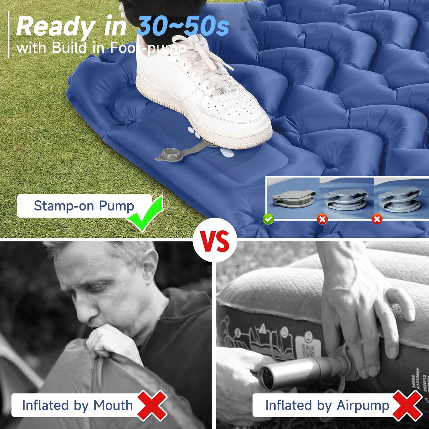 Sleeping Pad, Ultralight Inflatable Sleeping Pad with Pillow Built-in Foot Pump Compact Camping Air Mattress
