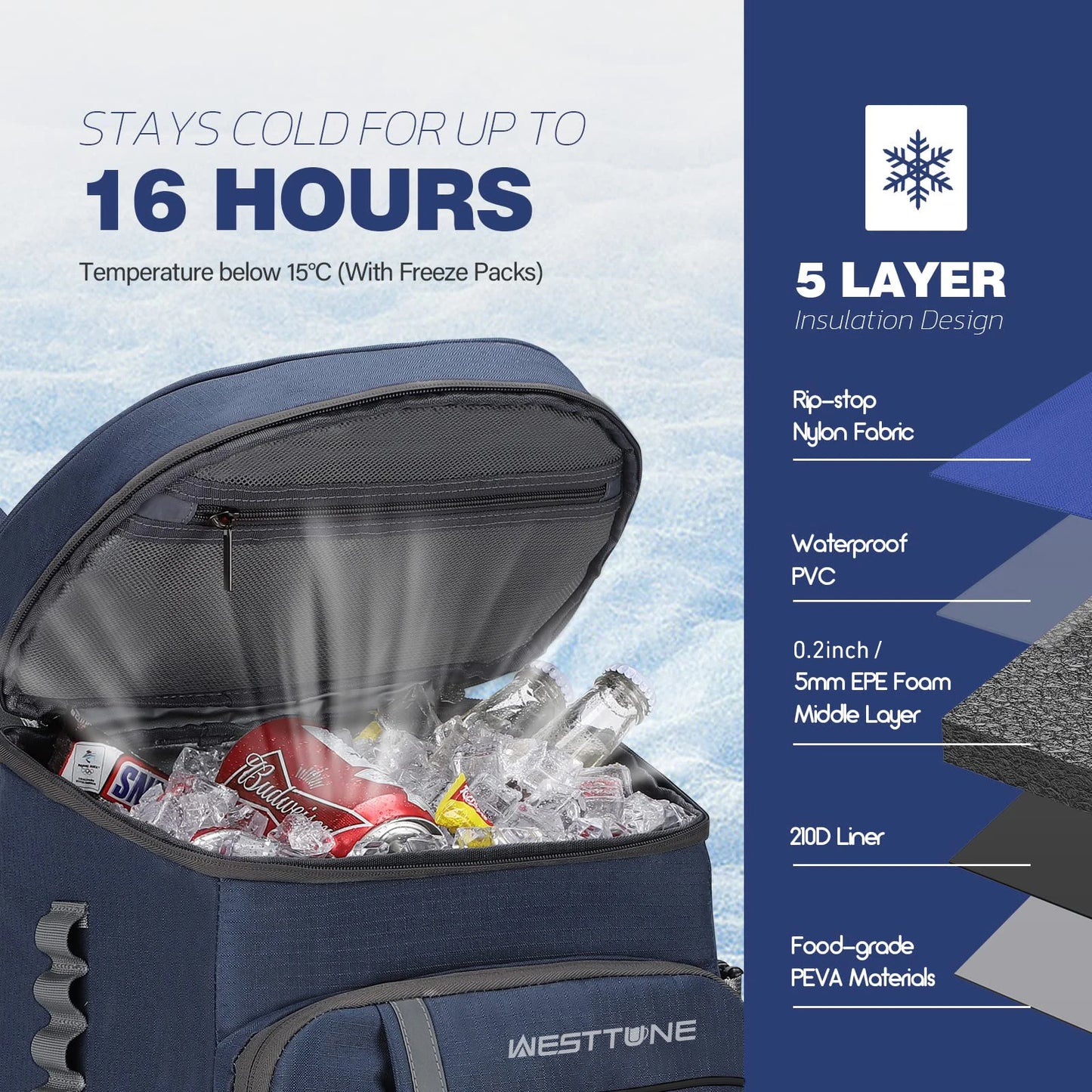 35 Can Cooler Backpack Leakproof Insulated Soft Cooler Bag Camping Beach Cooler Ice Chest Backpack for Hiking Travel