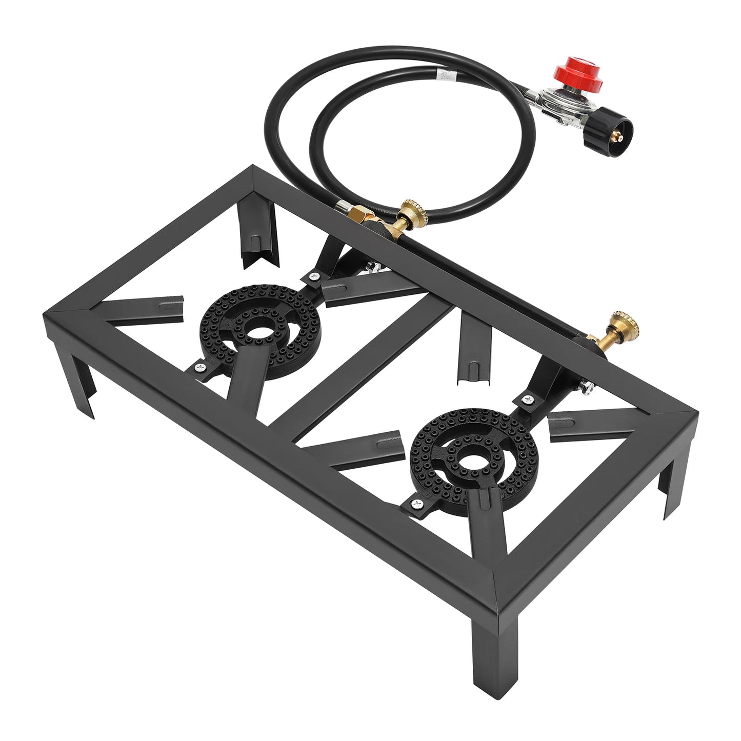 8000W Portable Camping Gas Stove Outdoor 2 Burner BBQ Picnic Camp Propane Cooker Stove with Adjustable 0-10Psi Regulator Hose