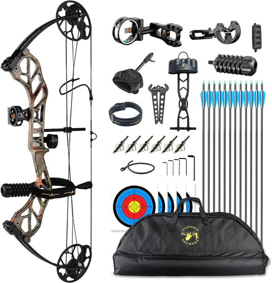 Compound Bow Pro Set Easy to Adjust No Bow Press Needed Bow and Arrow Set 19-31\\" Draw Length 0-70 Lbs Draw Weight Up to IBO 32