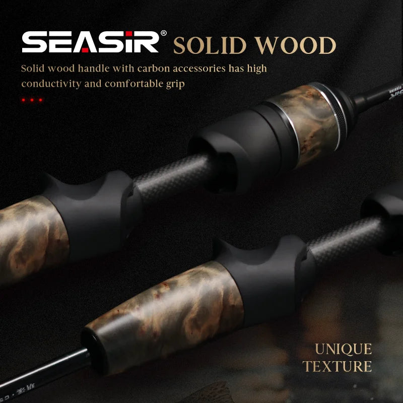 Stream Spinning Baitcasting Fishing Rods Ultralight Carbon Solid Wood Handle Fuji A+O 40T Carbon Cloth Lure Weight 1-10g