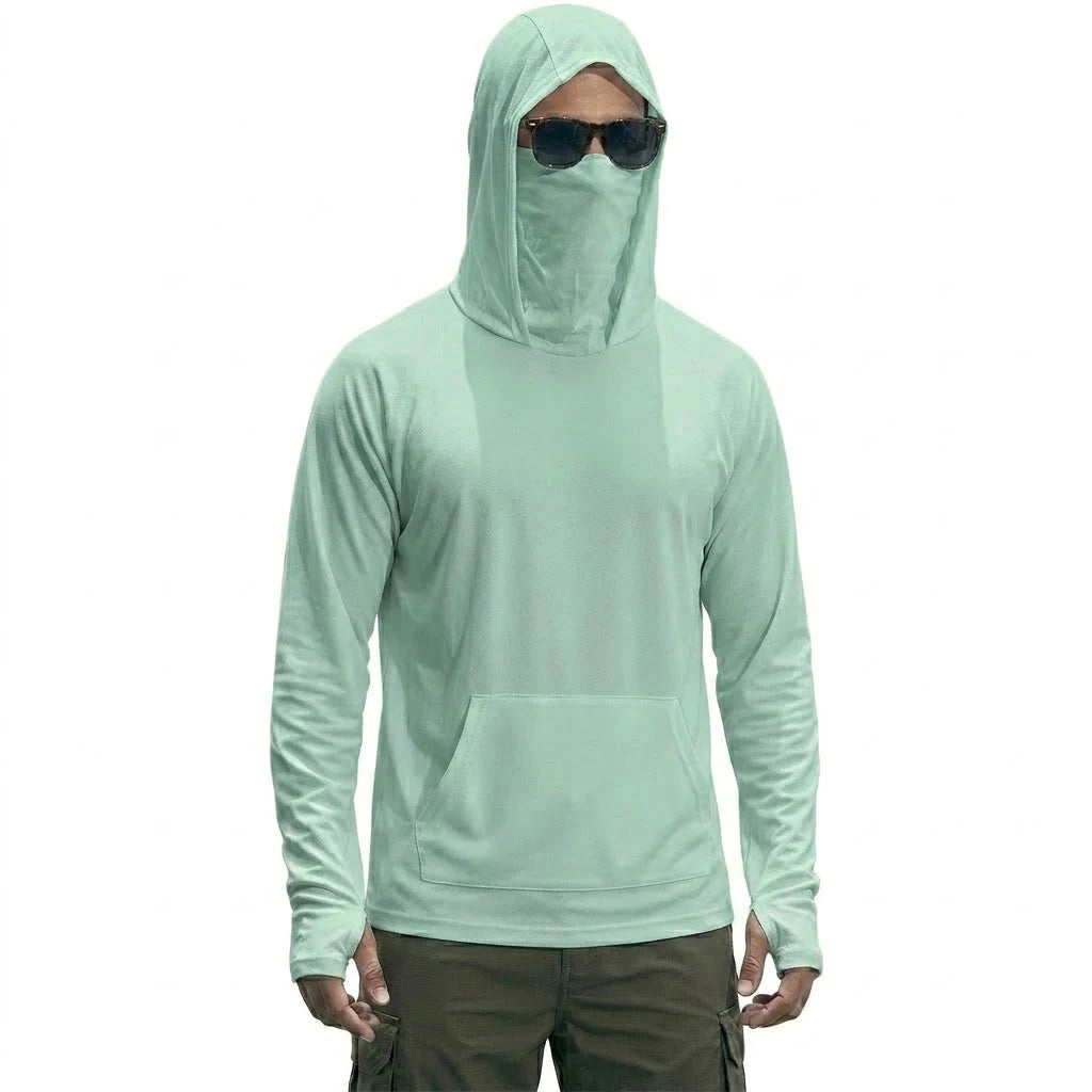 UPF50+ Performance Hoodie Summer Man Long Sleeve T-shirts Casual Shirt Sunscreen Ice Silk Tops Sun Running Quick Dry Hiking Tee