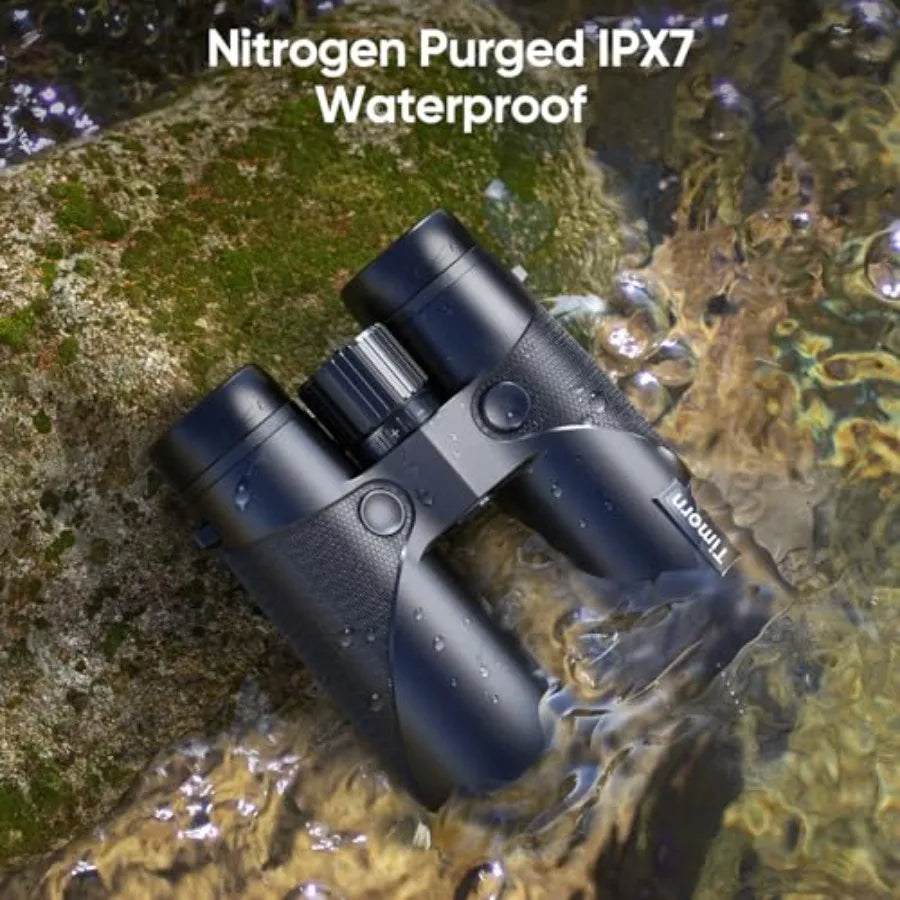 10x42 HD binoculars for bird watching: lightweight waterproof fogproof rubber-armored black optics with phone adapter and tripo