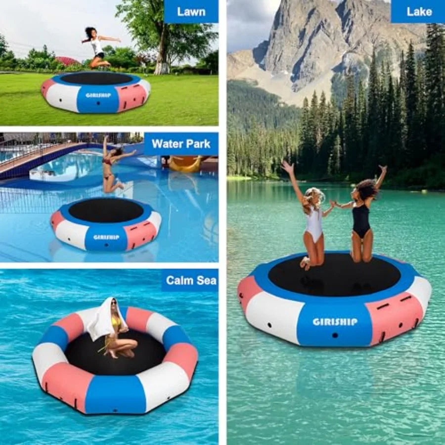 Inflatable Water Trampoline Floating Lake Trampoline for Adults Portable Bounce Swim Platform for Lake Pools with Pump and Rope