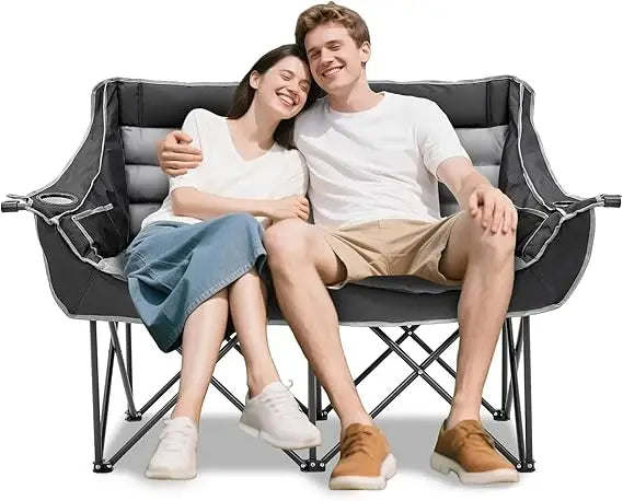 Begonia.K Double Camping Chair for 2 Person - Oversized Padded Folding Loveseat - Portable Camping Couch Heavy Duty Lawn Chairs