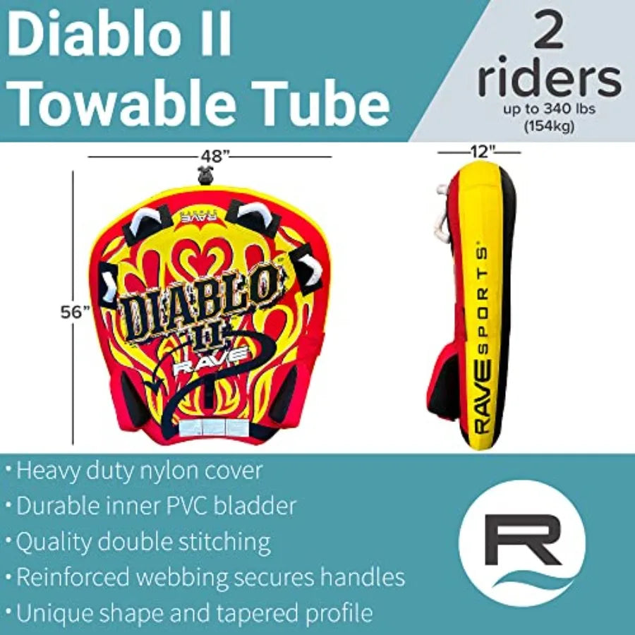 Boat Towable Tube - Iatable Boating Tube for 1-2 Riders - Heavy-Duty Water Tube for Boats to Pull - Water Sports Towable with Q
