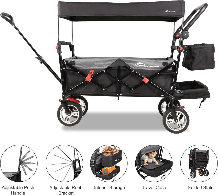 Collapsible Foldable Wagon, Heavy Duty Utility Outdoor Foldable Garden Cart with Wheels, Adjust