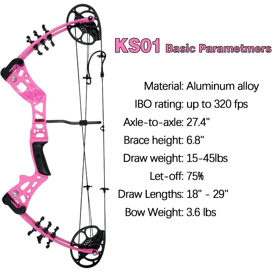 Youth Compound Bow Set 1545 Lbs for Teens and Beginner Package with Archery Hunting Equipment Max Speed 260fps Adjustable Right