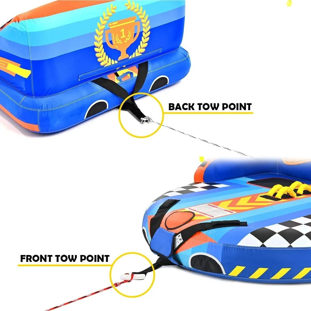 2-Person Inflatable Towable Tube for Boating - Heavy Duty with Dual Tow Points, Nylon Cover