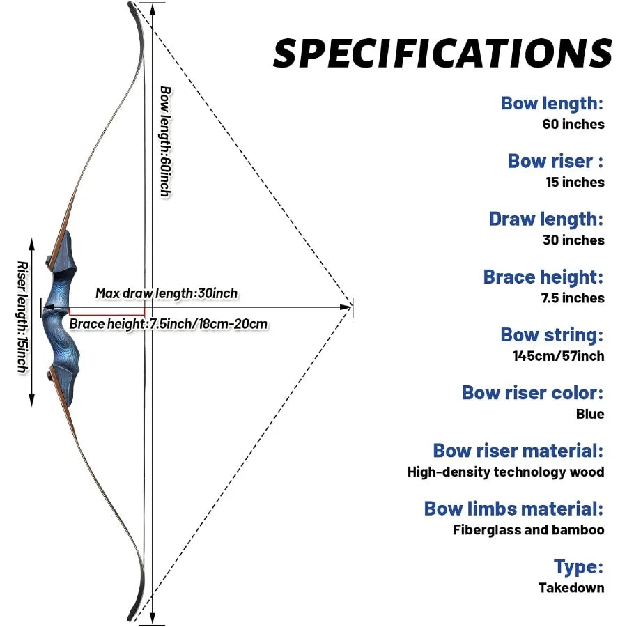 Black Hunter Original Takedown Recurve Bows for Adults Archery Recurve Bow Set 60  lbs Right Hand for Outdoor Ta
