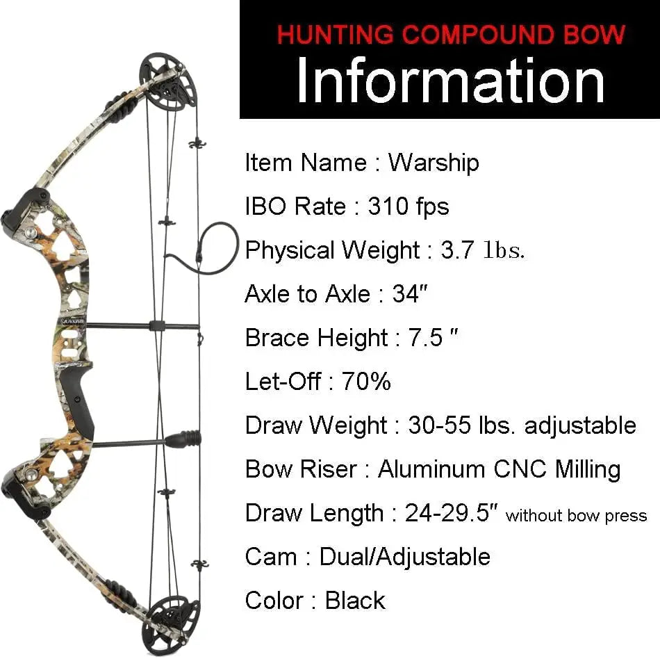 Archery Compound Bows Kit Draw Weight 30-55 lbs Hunting Bow IBO 310fps Adults Archery with Hunting Accessories - Right Handed