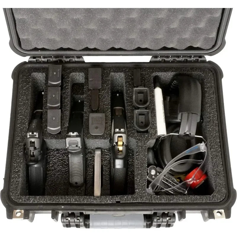 Popular.4 Pistol and 16 Magazine Pre-Cut Heavy Duty Waterproof Case with Included Silica Gel Canister to Help Prevent Gun Rust