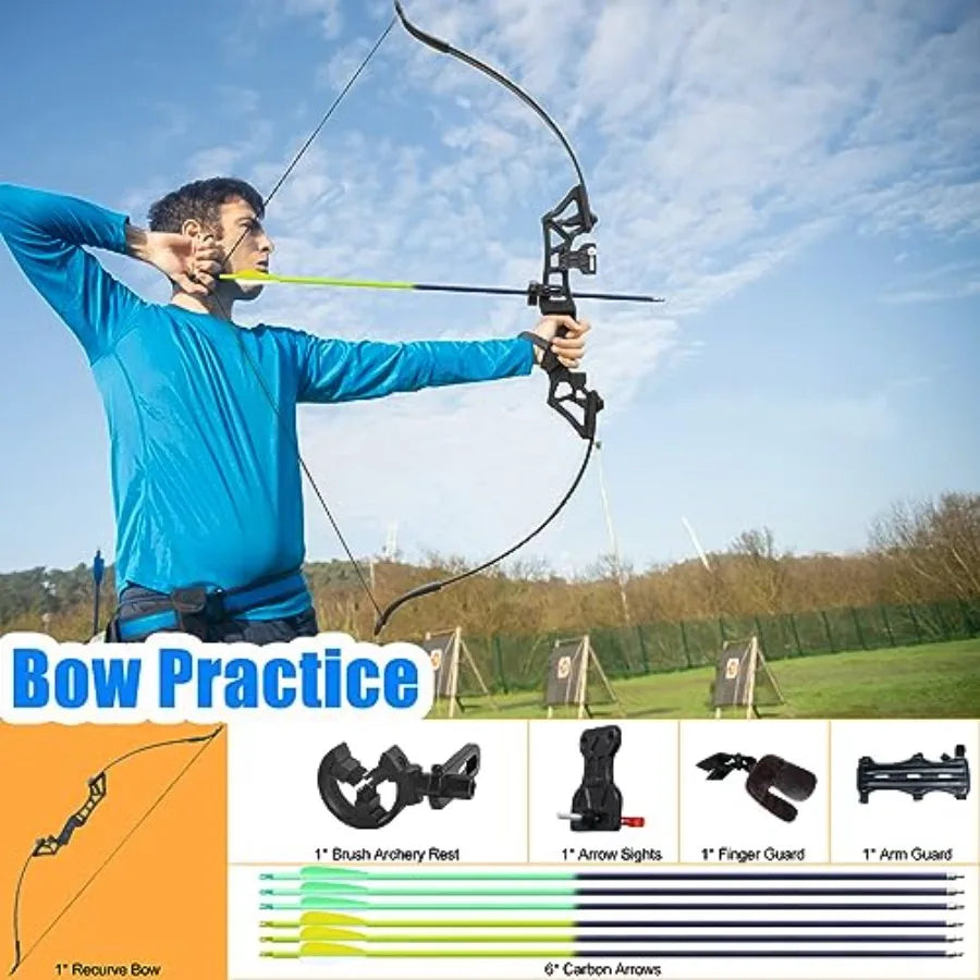 40lbs Bow Fishing Combo Kit Archery Recurve Bow Set for Adult Beginners with Bottle Fishing Reel and Carbon Arrows Ideal for Hu