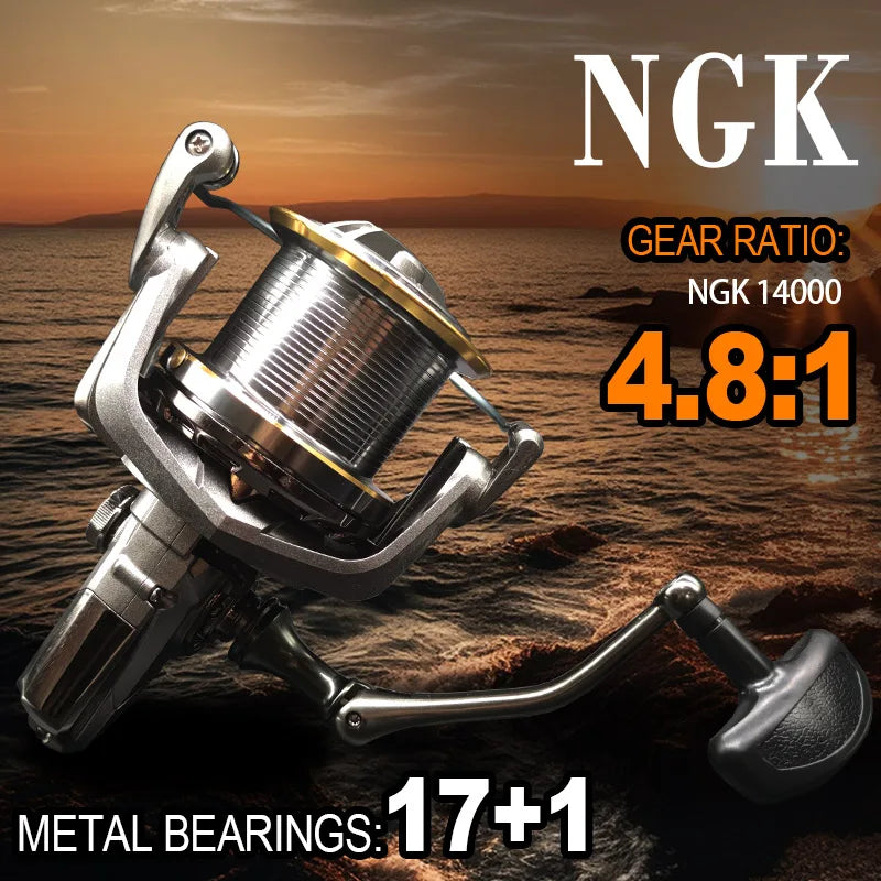 Long Shot Jigging Spinning Reel 8000/9000/10000/12000/14000 Series 18BB Surf Fishing Reels 55lb Max Drag Saltwater Big Reel