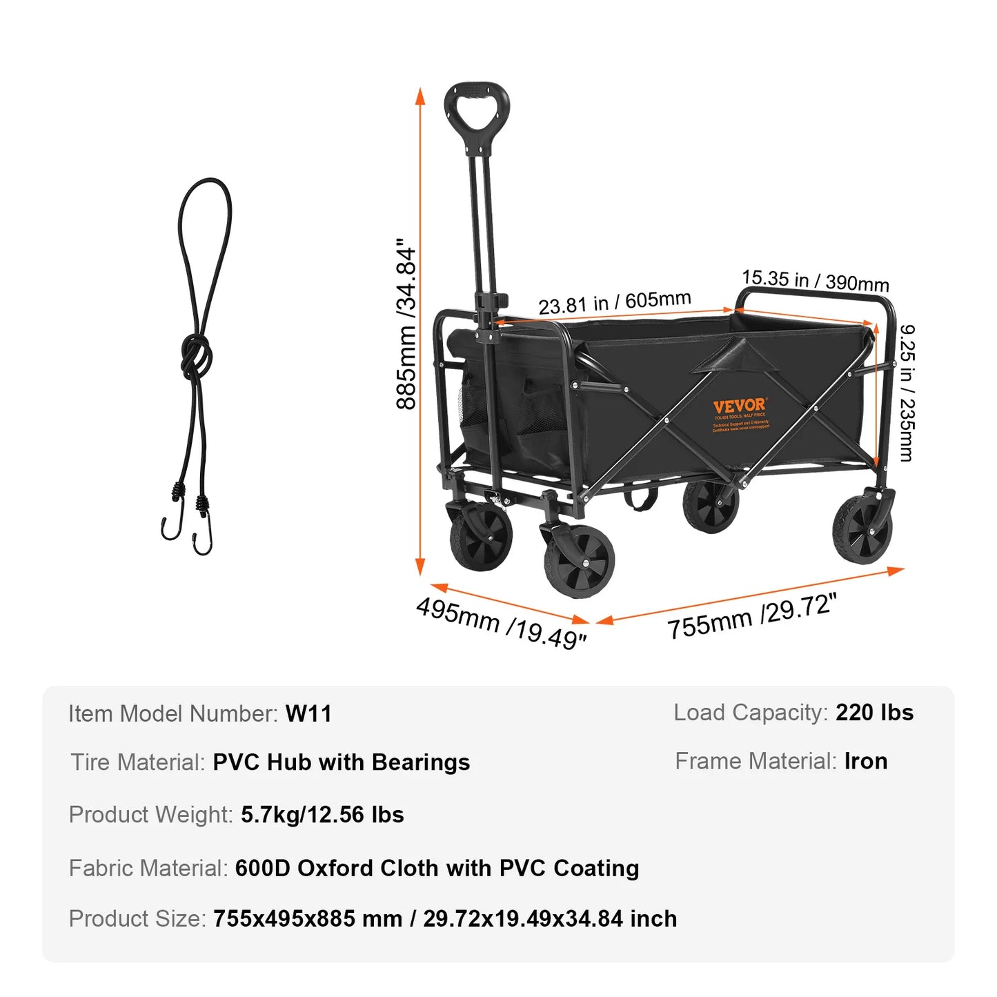 Collapsible Folding Wagon Beach Wagon Cart with All-Terrain Wheels Drink Holder Sport Wagon for Camping Shopping Garden