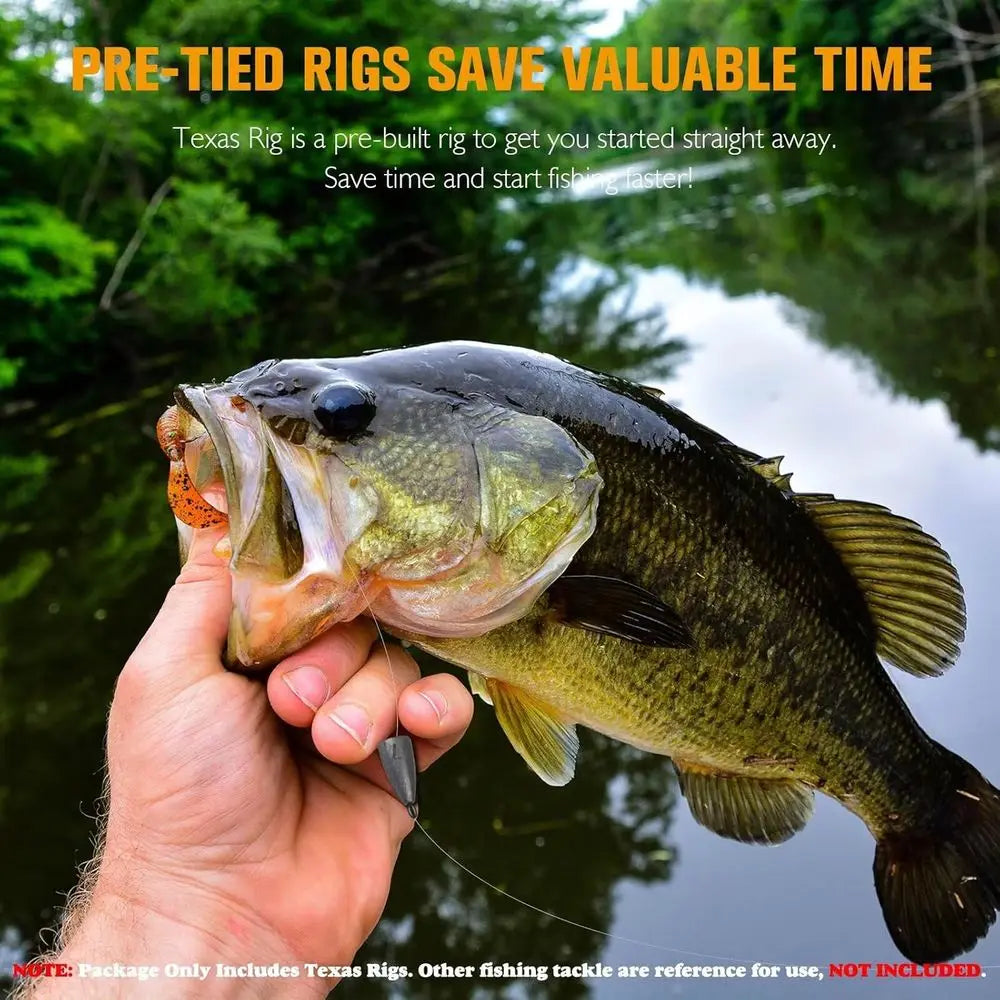 Bass Fishing Kit: 5pcs Texas Rigs with 2/0 & 3/0 Hooks, Swivels, Fluorocarbon Line & Various Weights