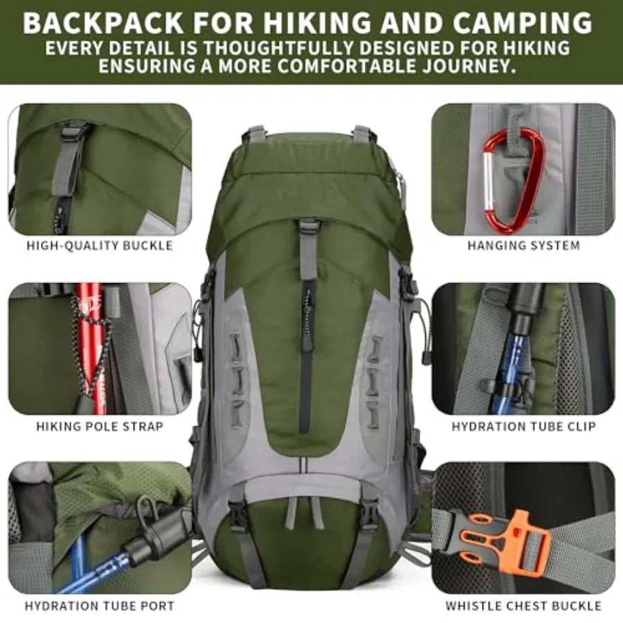 Hiking Backpack with Rain Cover Waterproof Camping Backpack Shoes Warehouse for Men Women Frameless