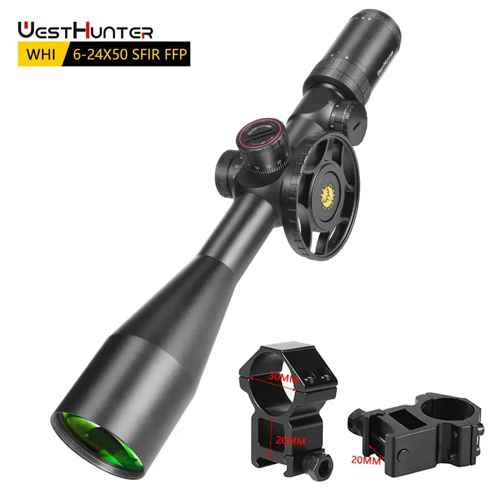WestHunter WHI 6-24X50 SFIR FFP Scope First Focal Plane Riflescope Big Parallax Wheel R&G Illuminated Lock Reset Sights