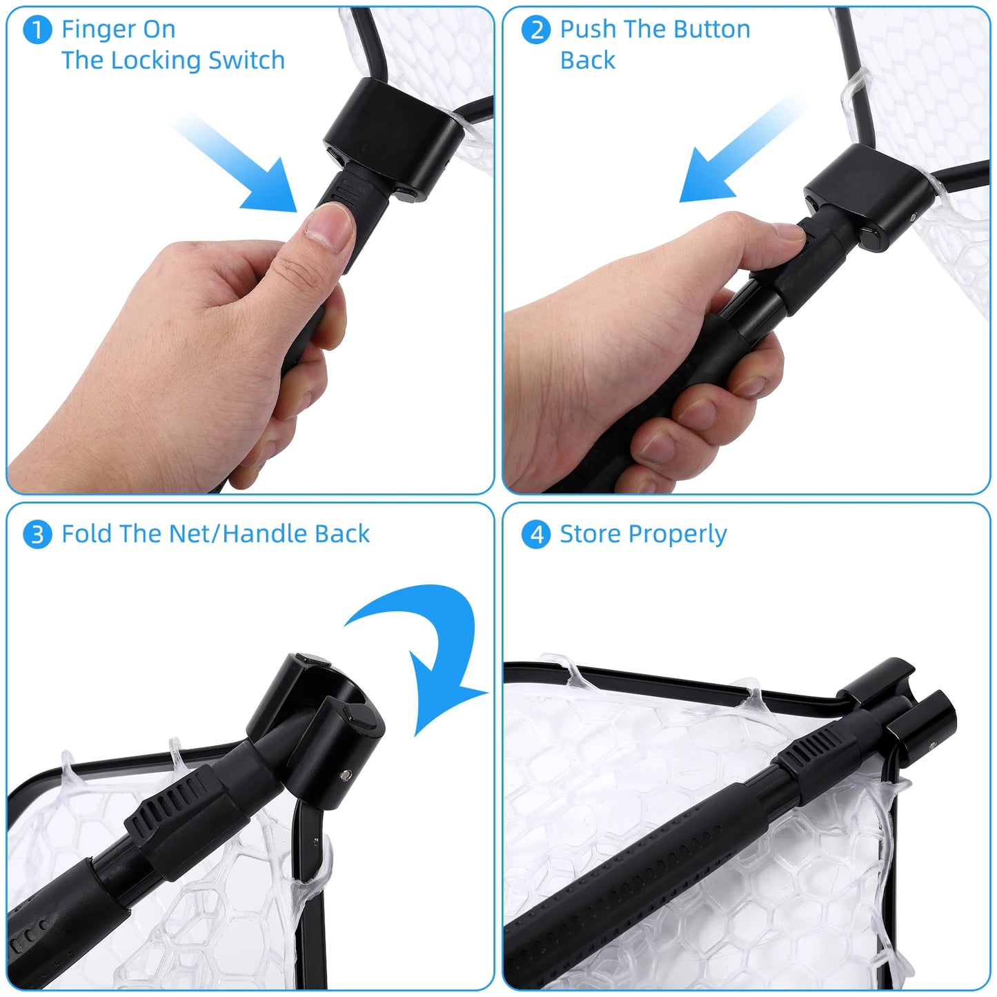 Foldable Fish Net for Trout Fly Fishing Landing Net Trout Fishing Nets with Handle Soft Rubber Mesh Net for Stream Shore Fishing